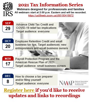 IRS tax tips webinars, hosted by NAAAP